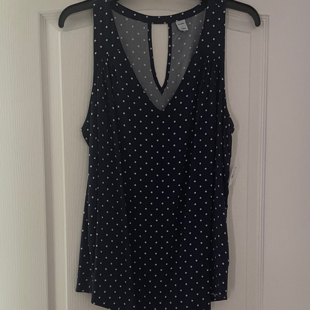 Old Navy Navy and White Polka Dot V-Neck Tank